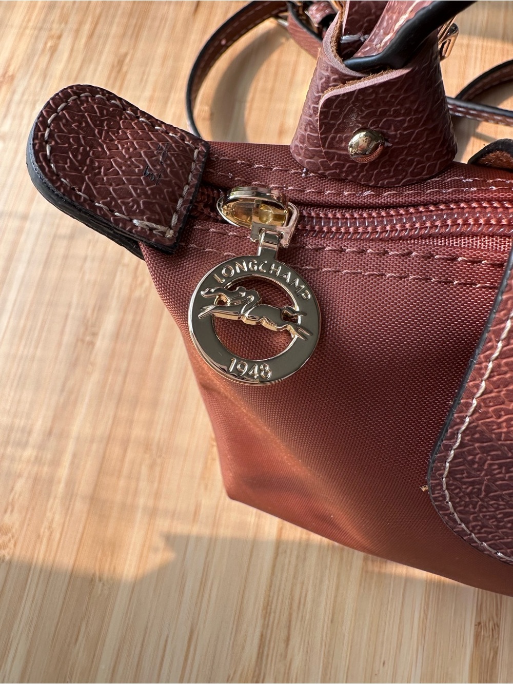 Longchamp original le pliage mini cognac brown color with strap - Picture 5 of 10
